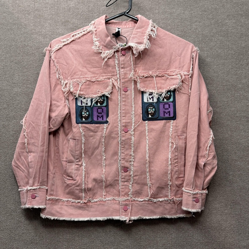 Pink Denim‎ Jacket Mens Large Trucker Streetwear Embroidery Aywter Aelfric Eden